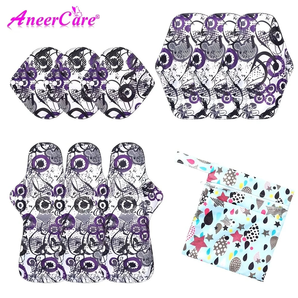 10Pcs Mixed 3 Sizes Reusable Cloth Menstrual Pads with Storage Bag, Washable Soft Sanitary Napkins Set.