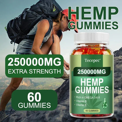 Contains Omega 3-6-9 Vitamin B, E Gummies - Stress Relief, Sleep, Mood, Skin, Nails, Focus, Joint Support, Non-GMO Supplement