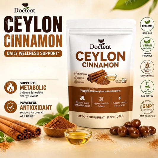 Docteat Energy Support Softgels Ceylon Cinnamon Antioxidant Action and Metabolic Balance 60 CT for Adults Daily Vitality