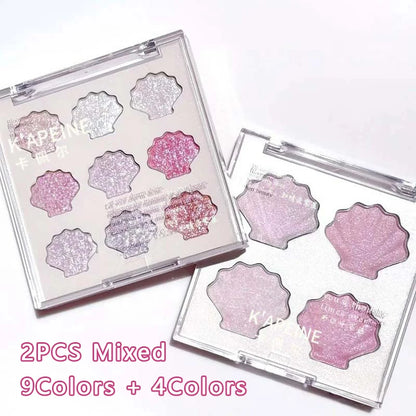 Shell Fairy Pearlescent Eyeshadow Palette Aurora Peach Shimmer Sparkling Sequins Pearl Eyeshadow Highlighter Bright Shiny Makeup