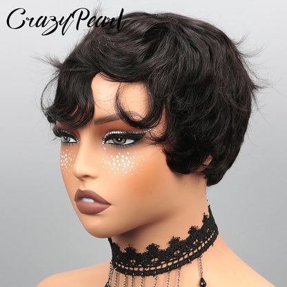 Short Pixie Cut Wig Black Human Hair Lace Front Wigs for Black Women Textured Layered Side Bang Natural Hairline Daily Work Styl