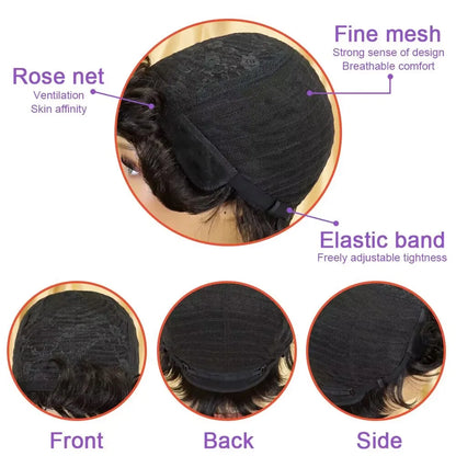 Pixie Cut Wig For Women Human Hair Short Wigs With Bangs Brazilian Real Full Machine Made Layered Wig Hair Replacement Wig