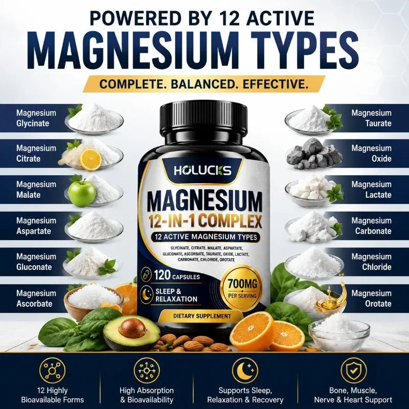 Magnesium Complex Supplement, Support Muscle, Bone & Joint Health, Improve Sleep Quality, Calm Mood, Boost Energy & Nerve Health