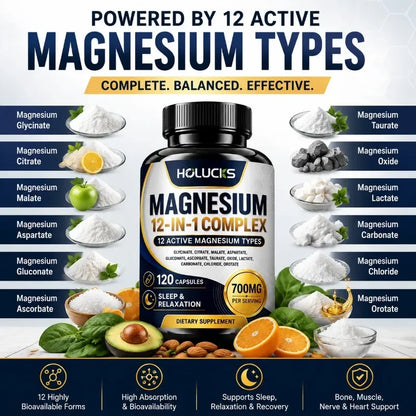 Magnesium Complex Supplement, Support Muscle, Bone & Joint Health, Improve Sleep Quality, Calm Mood, Boost Energy & Nerve Health