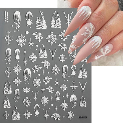 2pcs 5D Christmas Nail Stickers Waterfall Snowflakes Santa Claus Elk Gingerbread Nail Decals  Embossed Winter  Xmas Manicure Set