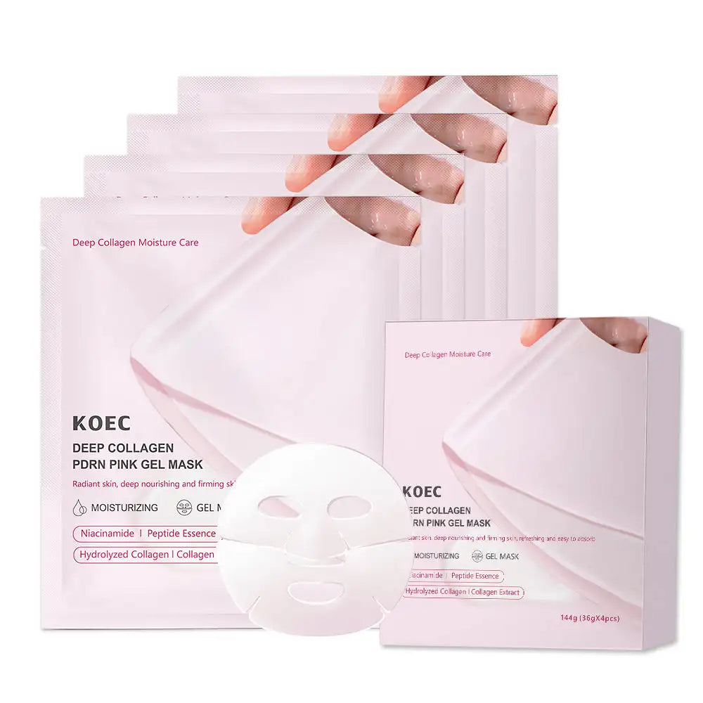 4PCs KOEC PDRN Pink Deep Hydration Collagen Gel Facial Mask Moisturizing Firming Nourishing Niacinamide Hyaluronic Acid Peptide