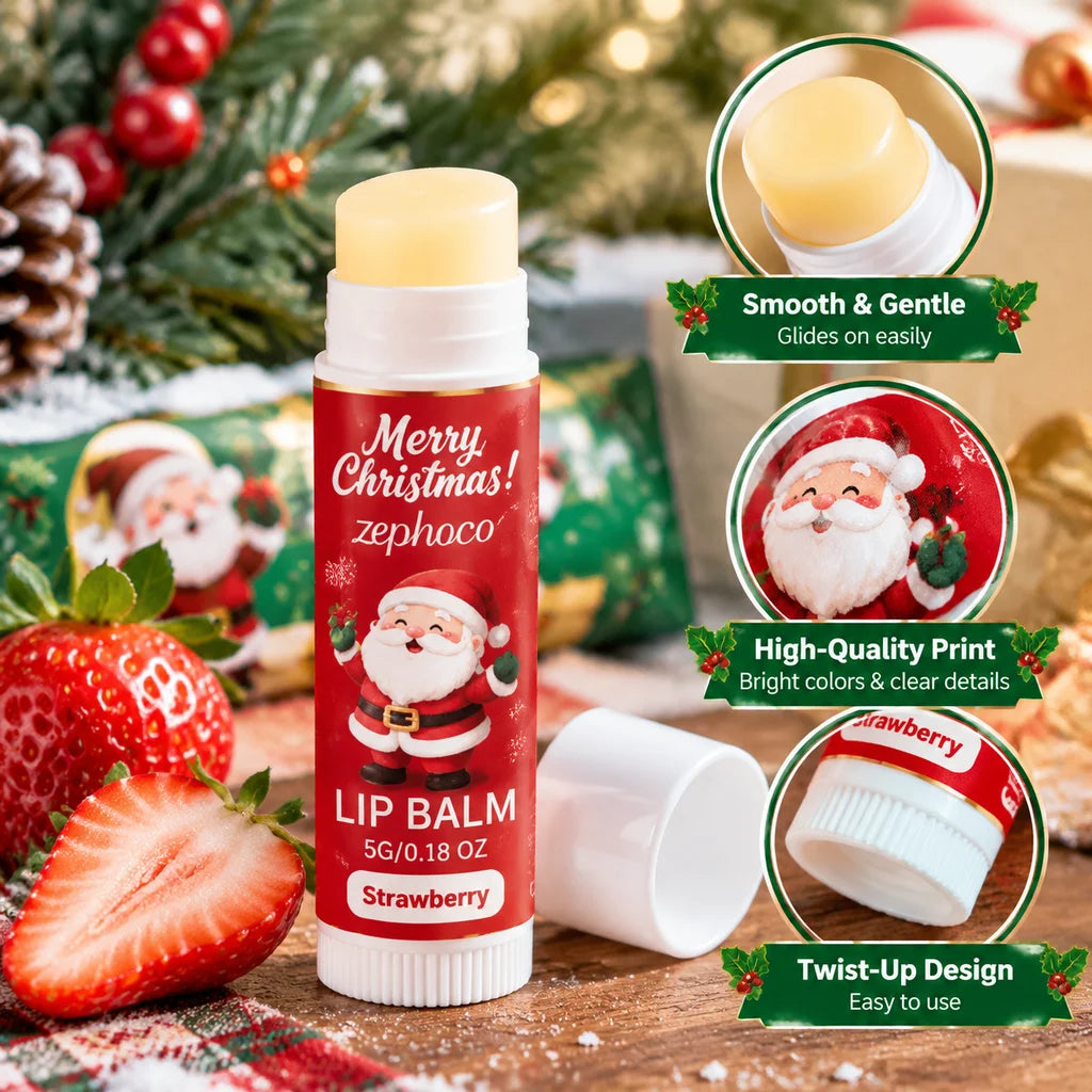Christmas Lip Balm Gift Set 10 Count Assorted Fruit Flavors Stocking Stuffers Nourishing Moisturizing for Women 5g Fro Dry Skin