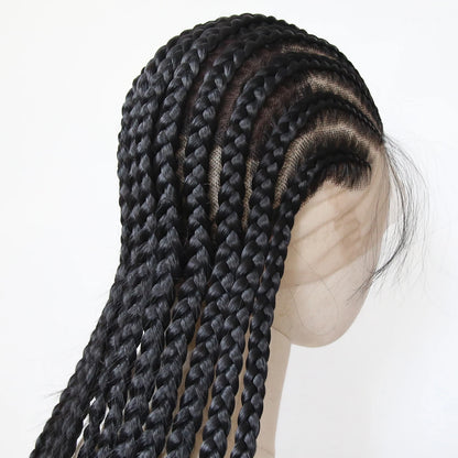 Black Braided Wigs Synthetic Full Lace Wig Glueless Full Lace Synthetic Wig Heat Resistant Fiber Wig for Women Daily Wear