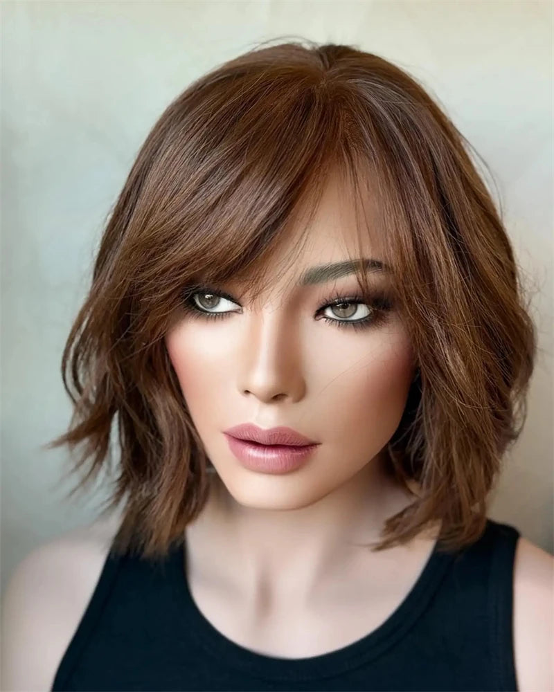 12inch Black Women white Short Bob Lace Front Wig,13x4HD Transparent Clear Lace Light Brown Glueless Fashion natural  Daily Wear