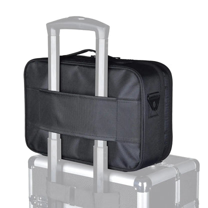 Large capacity travel makeup case, portable artist organizer with adjustable dividers and shoulder strap for toiletries jewelry