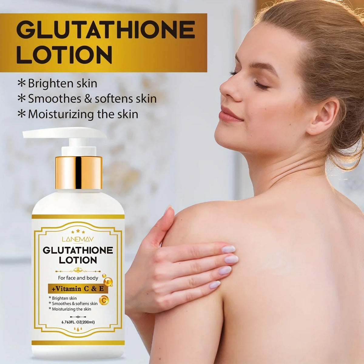 Glutathione Lotion with Vitamin C&E - Brightening, Hydrating & Face & Body Moisturizer for Dry, Cracked Light Beige,Paraben-Free