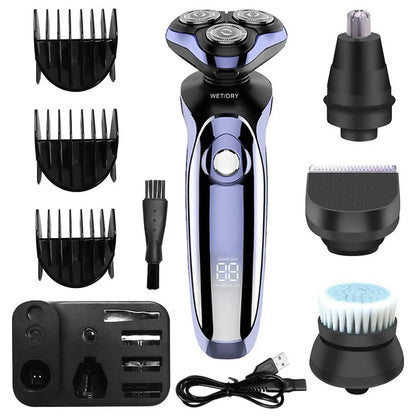 TINSOL 6 in 1 Electric Shaver Men's Razor Set Hair Clipper Beard Trimmer Nose Hair Trimmer Digital Display Electric Shaver Set