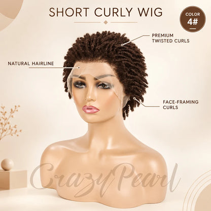 Short Pixie Cut Dreadlocks Wigs Chocolate Brown Afro Twists Dreadlocks Lace Frontal Wig Faux Locs Braided Hair Replacement Wigs