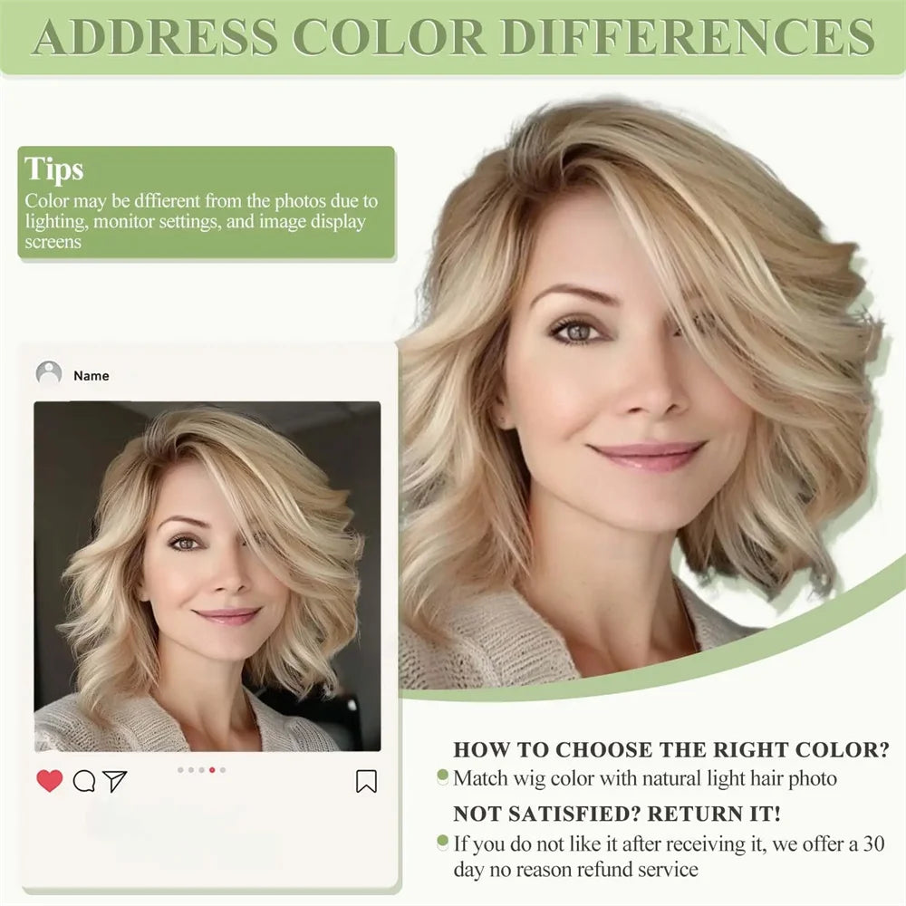Water Wave Lace Front Wigs with Full Bangs Light Beige Blonde Synthetic Hair Dark Roots Top Wig Fringe Golden Invisible Lace Wig
