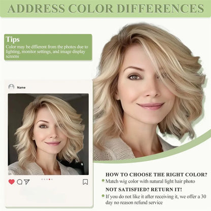 Water Wave Lace Front Wigs with Full Bangs Light Beige Blonde Synthetic Hair Dark Roots Top Wig Fringe Golden Invisible Lace Wig