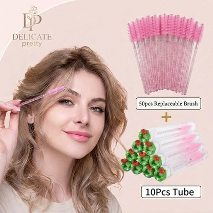 10PCS Christmas Mascara Wand in Tube with 50pcs Nylon Bristles for Eyelash Extension and Replacement Eyelash Brush Eyelash Comb
