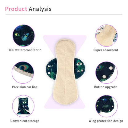 AIO Breathable Cloth Pads Soft Washable Feminine Panty Liners Sanitary Pads Napkin Daily Reusable Menstrual Hygiene Pads 2PCS