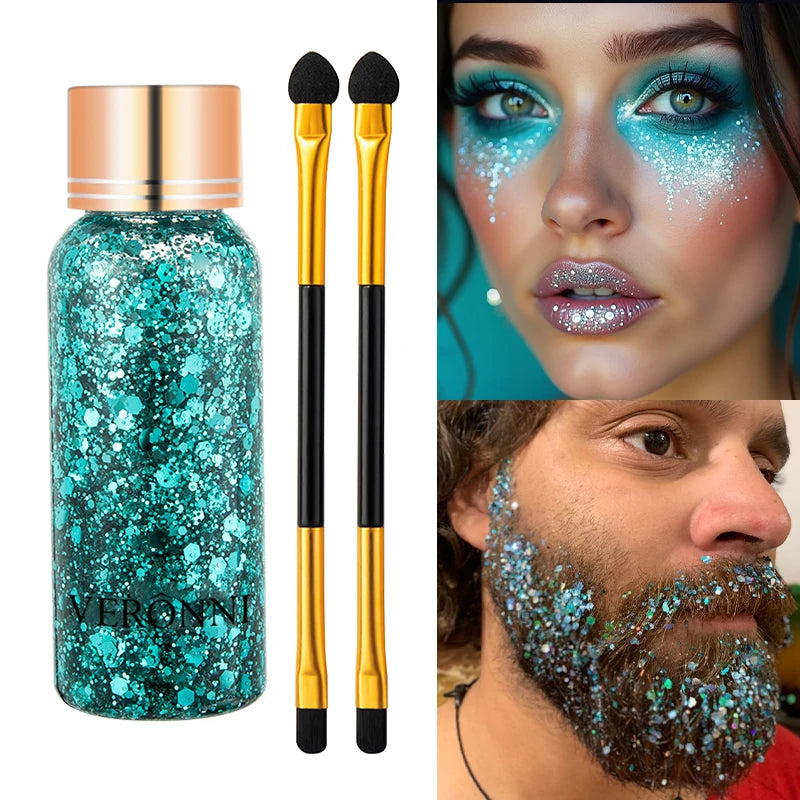 9 Colors Green Eyeshadow Palette + Glitter Gel + Brushes Set, Matte Shimmer Pigmented Makeup Kit for Halloween Cosplay Party