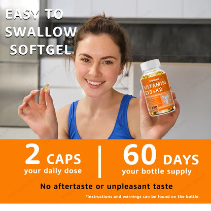 Vitamin D3 + K2 with Calcium, Magnesium, and Zinc – Bone Muscle Nervous Immune System Health Support