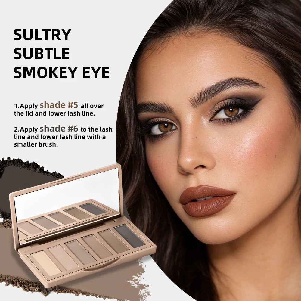 6Color Eyeshadow Palette With Free Brush 6 Color Matte High Pigment Waterproof Long Lasting Blendable Nude Makeup