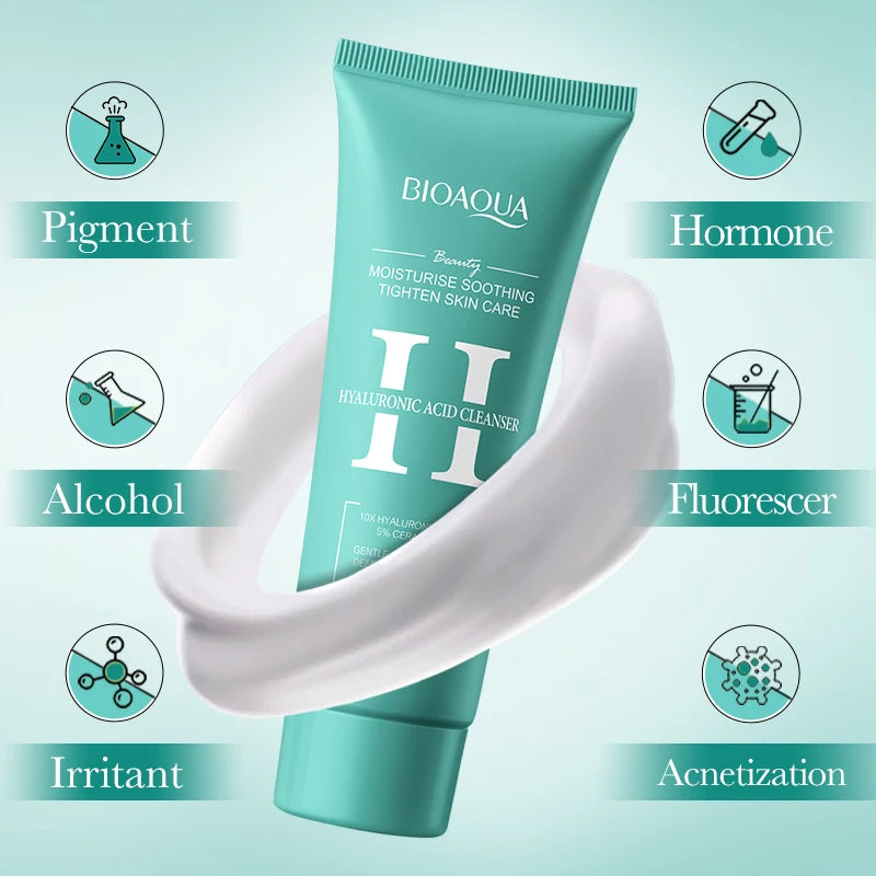 BIOAQUA Hyaluronic Acid Facial Cleanser Moisturizing Face Wash Foam Anti-aging Face Cleanser Facial Skin Care Products