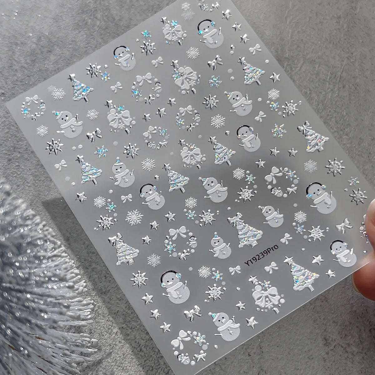 2026 New 5D Embossed Garland/Christmas Tree Nail Stickers White Snowflakes Bow Star Nail Decals Self-Adhesive Xmas Nail Decor