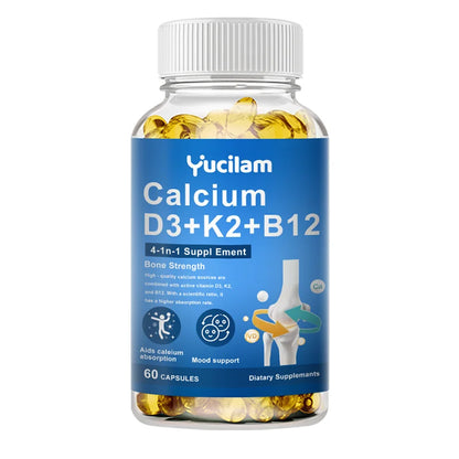 Calcium Vitamin D3 K2 B12 for Muscle, Nerve, Bone, Joint Mobility Health and Calcium Absorption