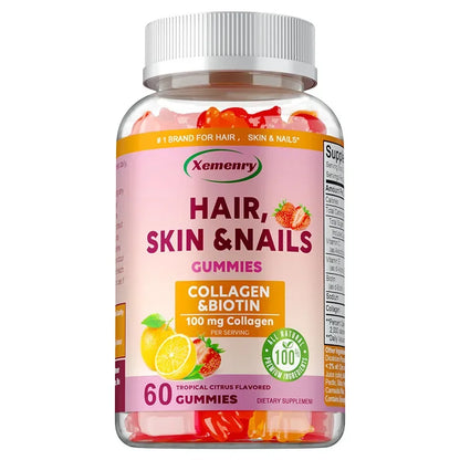 Hair, Skin & Nails Gummies - Supports Hair Growth, Strengthens Nails, Promotes Radiant Skin, Powerful Antioxidant