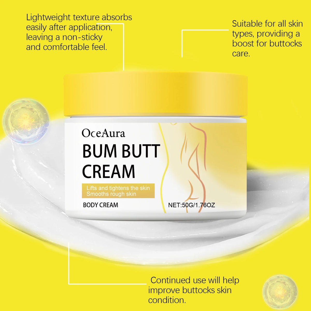 Butt Lift Cream Firming & Hydrating Cream for Buttocks Anti-Cellulite Treatment Tightening Smoothing Cream with Collagen Retinol