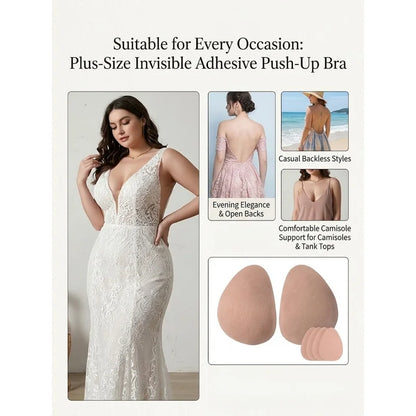2pcs Teardrop-Shaped Invisible Adhesive Push-Up Bra Pads, Strapless Apricot Breast Lift Covers with Comfortable Support