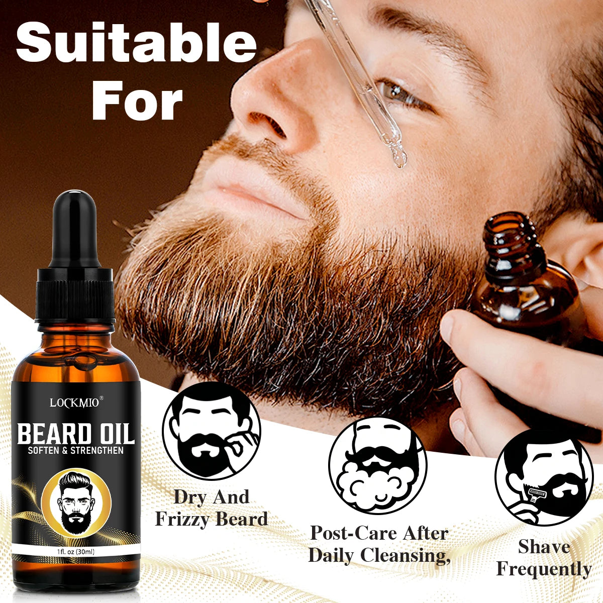 LOCKMIO Beard Growth Oil & Balm Whiskers Moisturizing and Nourishing Conditioner Moustache Styling Care Products & Brush for Men