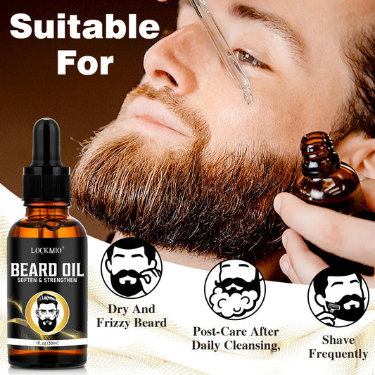 LOCKMIO Beard Growth Oil & Balm Whiskers Moisturizing and Nourishing Conditioner Moustache Styling Care Products & Brush for Men