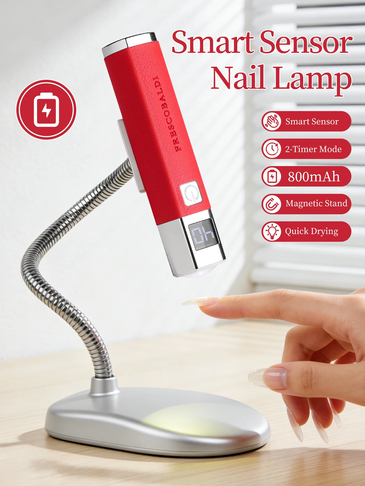 1Pc Red Mini Rechargeable UV LED Nail Lamp For Gel Nails，Quick Dry Nail Phototherapy Machine UV LEDs Gel Polish Nail Dryer Lamp
