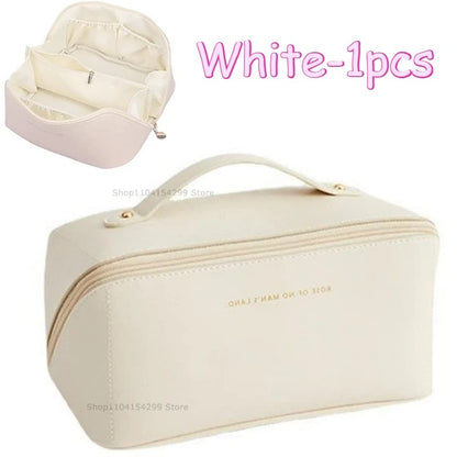 Travel Makeup Bag with Double Zipper Large Capacity Cosmetic Organizer with Handle, Portable Toiletry Storage for Women