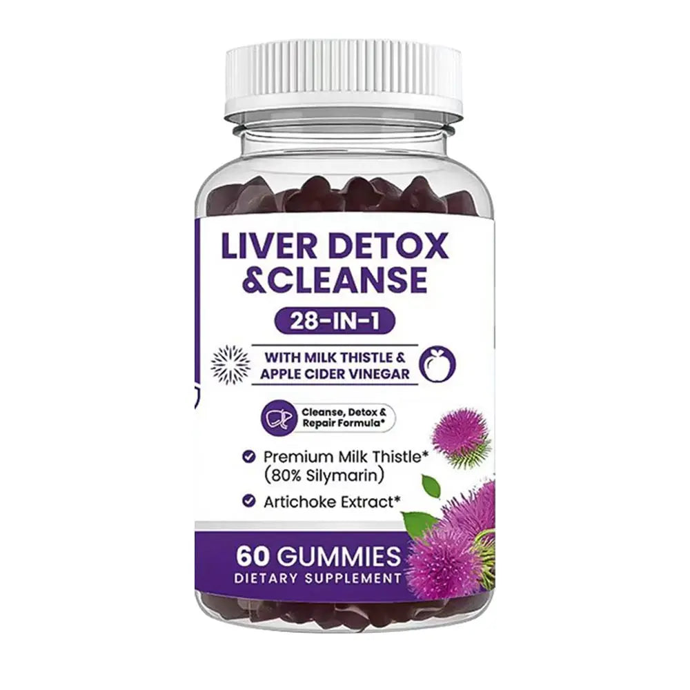 Milk Thistle Liver Support Gummies 28-in-1 Herbal Blend Apple Cider Vinegar Artichoke Daily Liver Wellness 60 Count