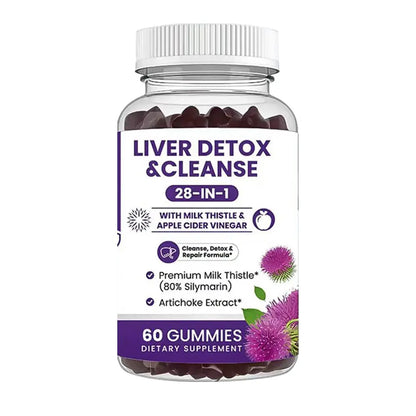 Milk Thistle Liver Support Gummies 28-in-1 Herbal Blend Apple Cider Vinegar Artichoke Daily Liver Wellness 60 Count