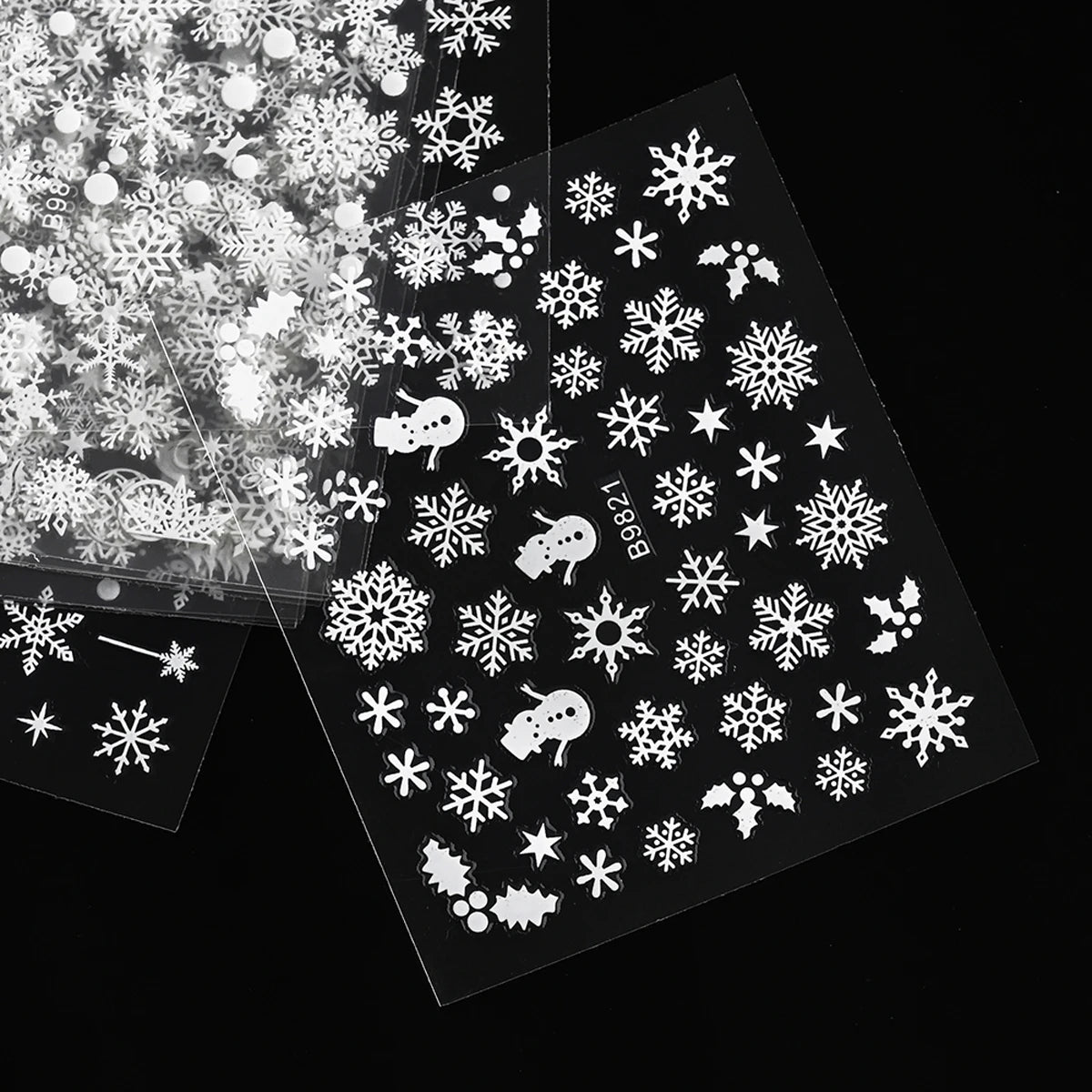 30Sheet/Set Christmas Nail Stickers 3D White Self Adhesive Snowflake Nail Sliders DIY Children New Year Stickers for Nails