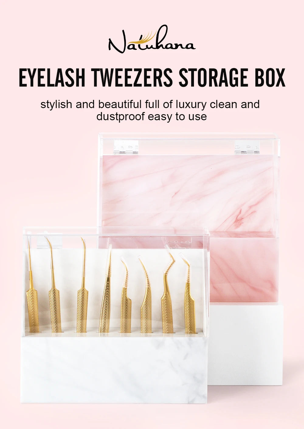 NATUHANA 8 Slots Acrylic Eyelash Extension Tweezers Holder Display Stand Lash Tools Storage Organizer Box Salon Makeup Tools Sup