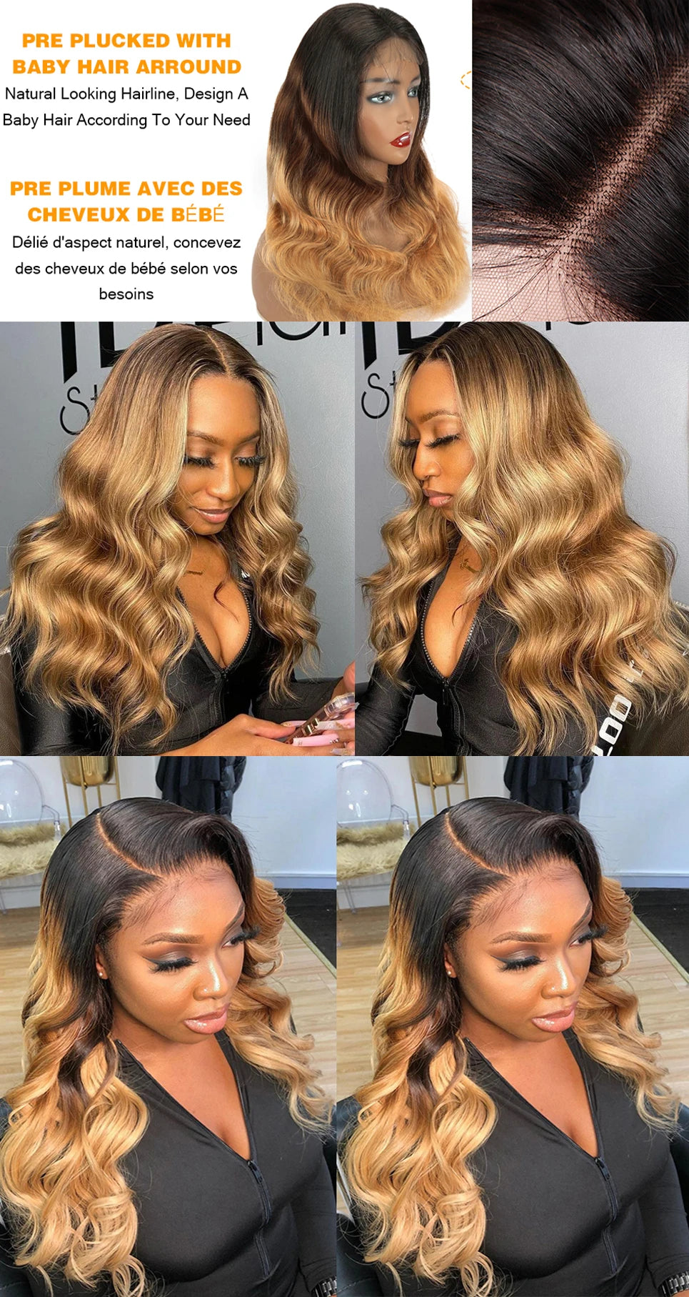Body Wave 13x4 Lace Front Ombre Wig Human Hair Wig For Women Brazilian 13X4 Blonde Lace Frontal Wig On Sale Clearance 32 34inch