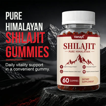 Vanayt Pure Himalayan Shilajit Gummies 3000mg Ashwagandha Ginger Herbal Supplement 60Pcs Support Energy Immunity Antioxidant