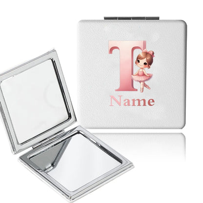 Customized Name PU Handheld Makeup Mirror Cover Dressing Double-Sided Portable Foldable Pocket Cosmetic Mirror