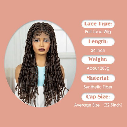 24Inch Full Lace Locs Braided Wigs with Baby Hair Lace Frontal Synthetic Braids Wigs for Black Women Natural HD Lace Braids Wigs