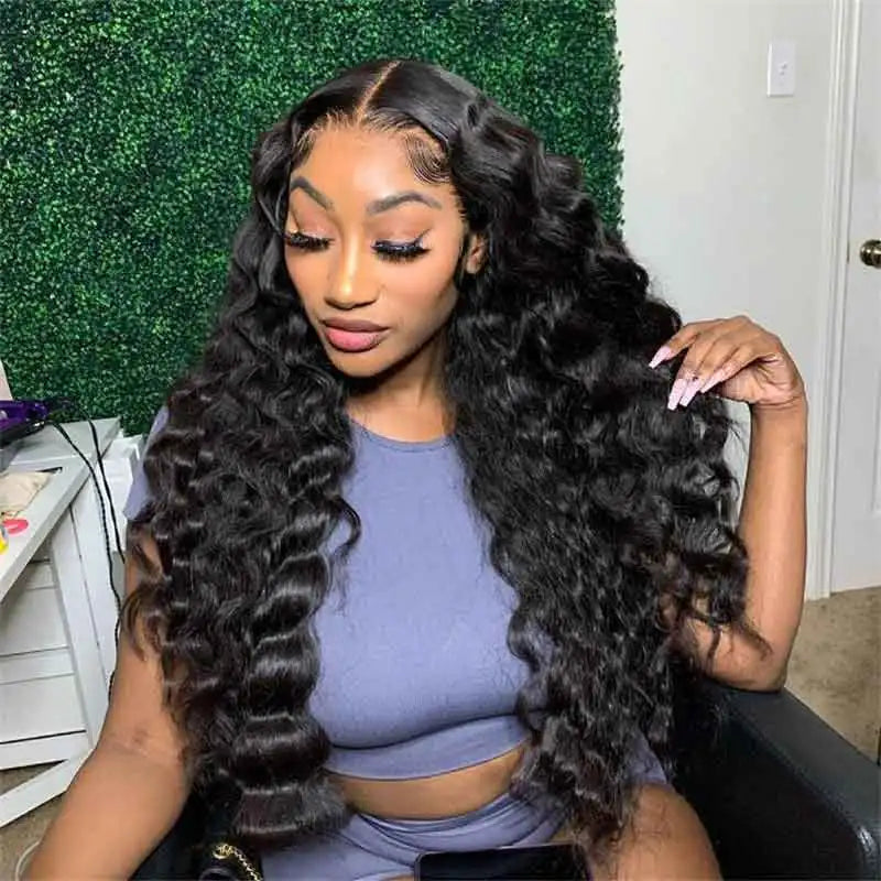 210 Density Deep Wave Human Hair Wigs 13x4 Transparent Lace Front Deep Curly Wigs Pre Plucked Virgin Raw Real Human Hair Wigs