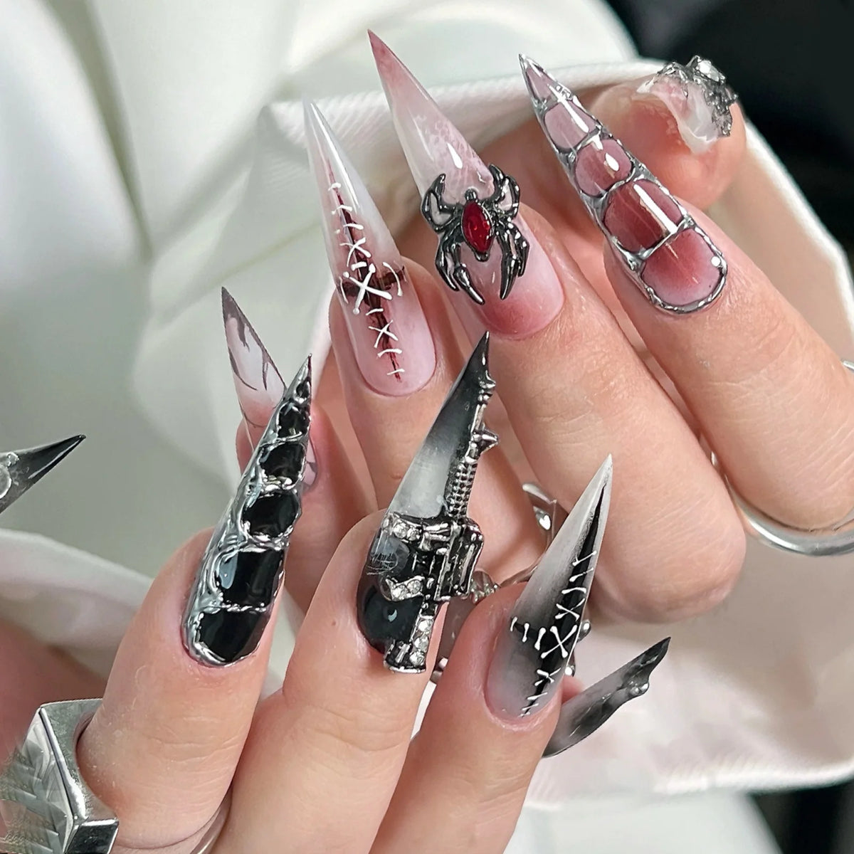 Boxed Retro Alloy Y2K 3D Cross Nail Art Jewelry With Rhinestones Punk Nail Art Charm Accessories DIY Nail Decorations