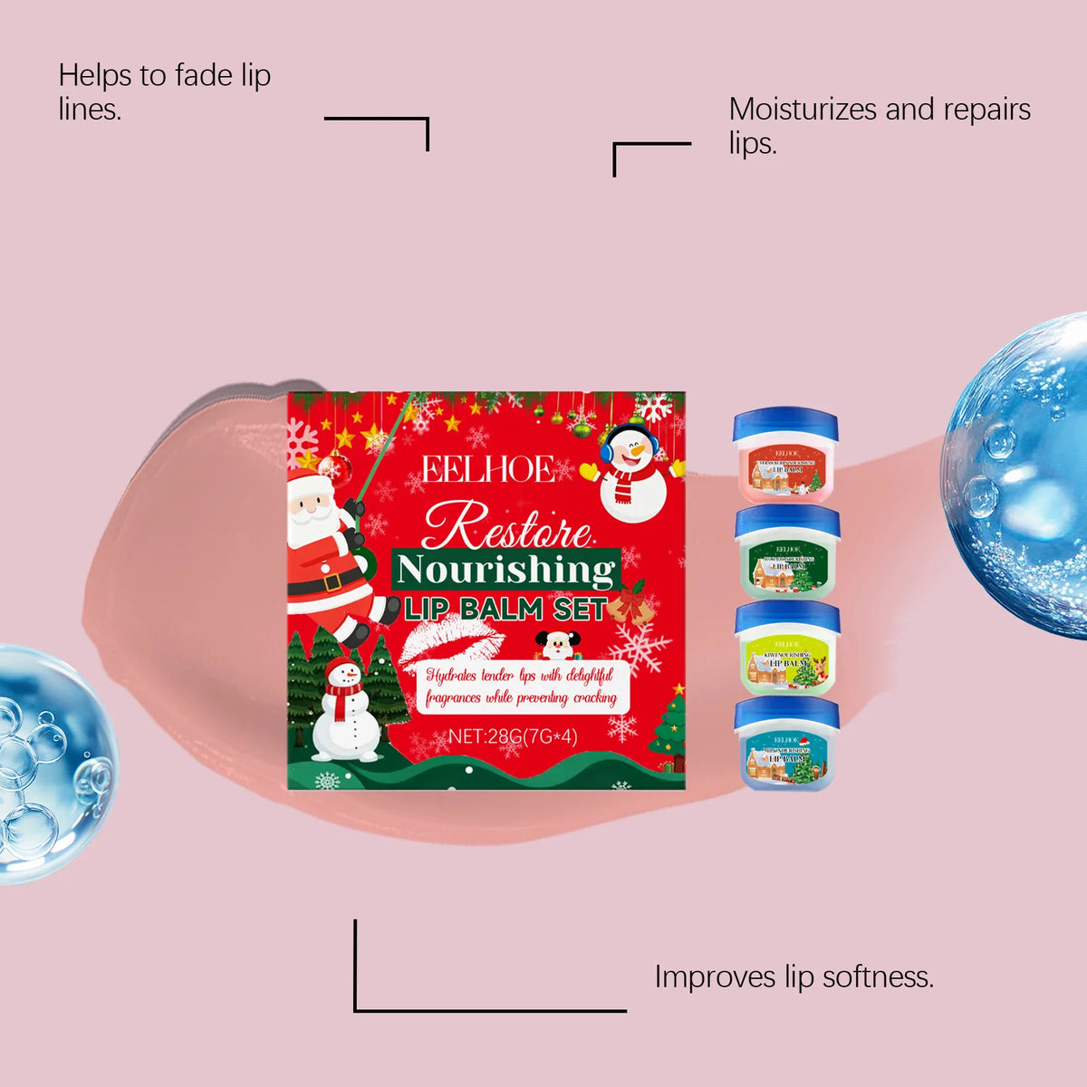4In1 Christmas Lip Balm Gift Box Lasting Hydrating Moisturizing Repairing Anti Cracking Lip Care Kit A/W2027 Lip Care Xmas Gift