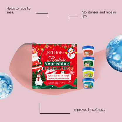 4In1 Christmas Lip Balm Gift Box Lasting Hydrating Moisturizing Repairing Anti Cracking Lip Care Kit A/W2027 Lip Care Xmas Gift