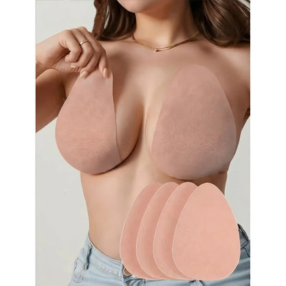 2pcs Teardrop-Shaped Invisible Adhesive Push-Up Bra Pads, Strapless Apricot Breast Lift Covers with Comfortable Support