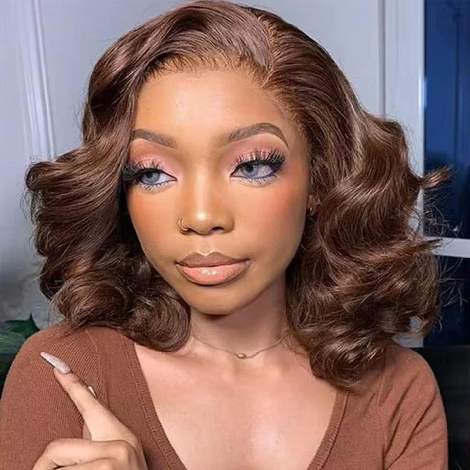 Loose Body Wave Chocolate Brown 4x4 5x5 HD Lace Frontal Bob Wigs Human Hair PrePlucked Brazilian Colored Human Hair Wigs 250%