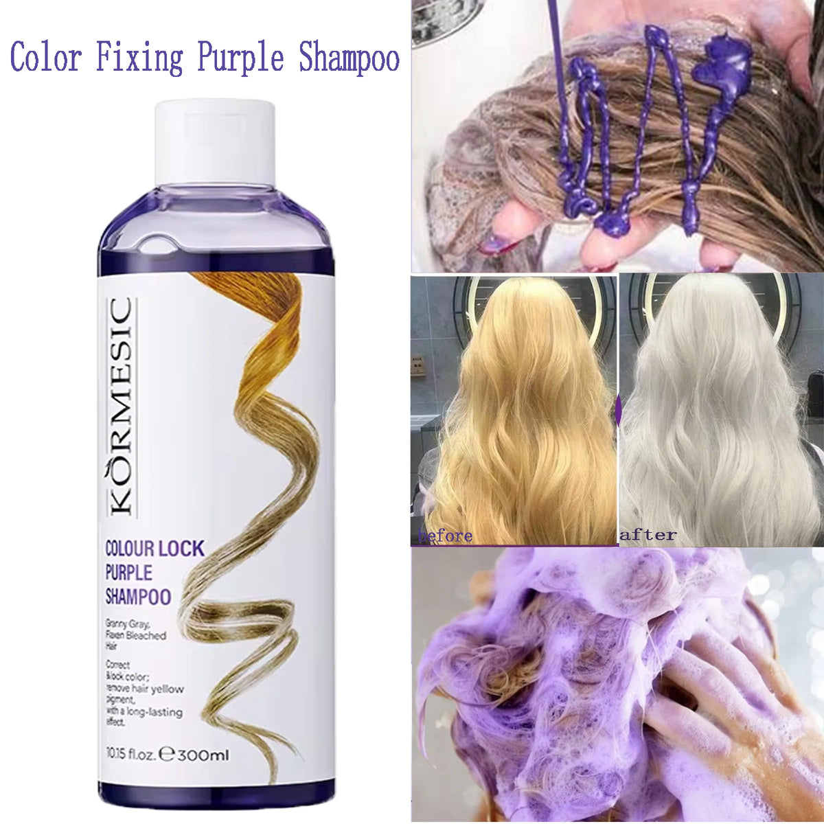 300Ml Color Fixing Purple Shampoo Lock Color Cover Gray Hair Fade Yellow After Bleach Hair Dye Long Lasting Non-irritating Care