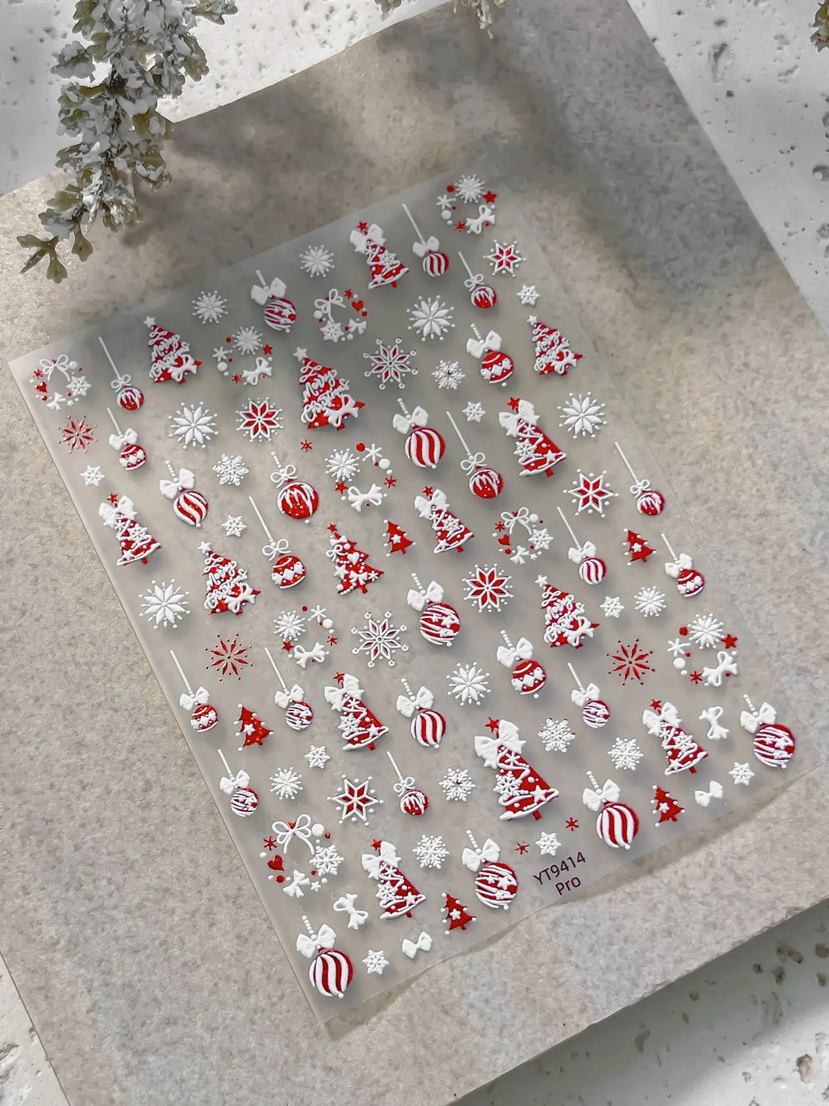 Tender Blue Christmas Tree Hanging Ball Ribbon Gold Star Snowflakes Bowknot Ring Adhesive Nail Charms Art Sticker Manicure Decal